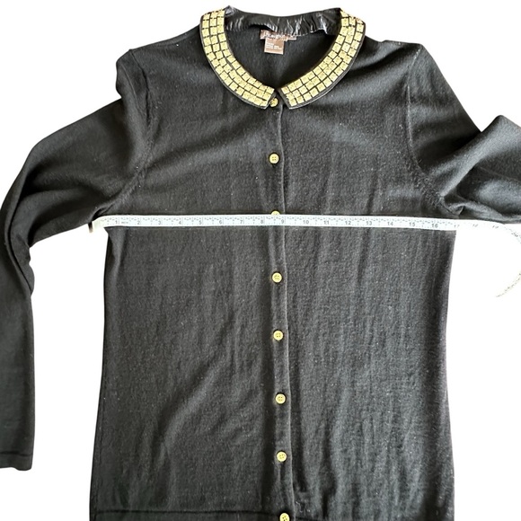 J. McLaughlin Black Merino Wool Cardigan Sweater Gold Studded Collar Size Medium - Picture 4 of 8